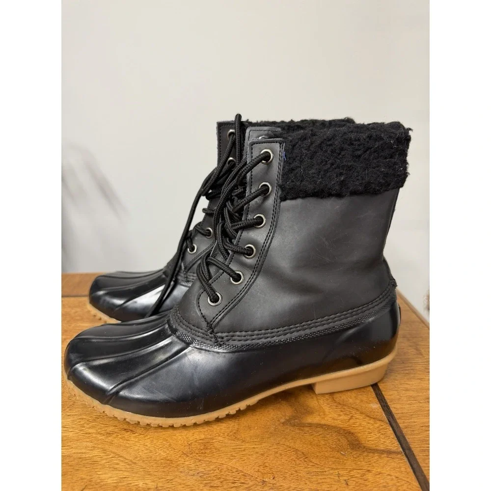 G.H. BASS Women's 8 Black Fur Duck Boots Waterproof Rain‎ Snow Leather Upper